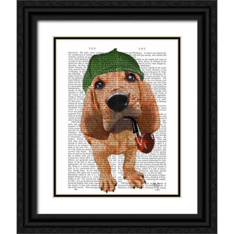 Bloodhound Sherlock Holmes Black Ornate Wood Framed Art Print with Double Matting by Fab Funky