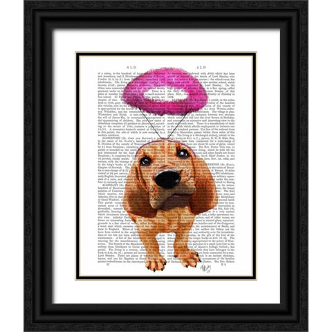 Bloodhound With Angelic Pink Halo Black Ornate Wood Framed Art Print with Double Matting by Fab Funky