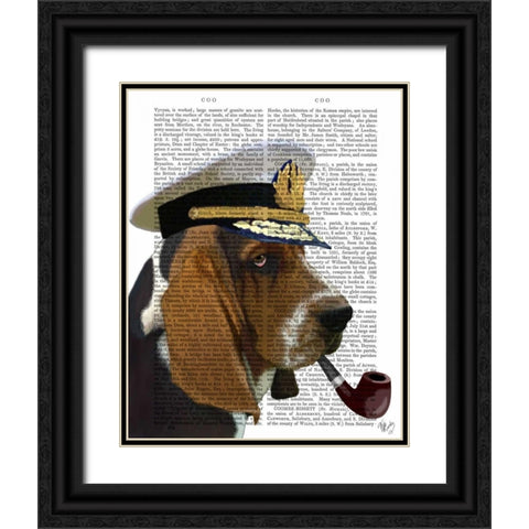 Basset Hound Sea Dog Black Ornate Wood Framed Art Print with Double Matting by Fab Funky