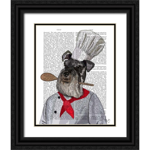 Schnauzer Chef Black Ornate Wood Framed Art Print with Double Matting by Fab Funky