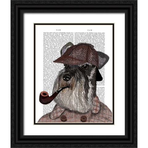 Schnauzer Sherlock Black Ornate Wood Framed Art Print with Double Matting by Fab Funky