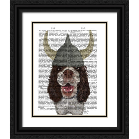 Springer Spaniel Viking Black Ornate Wood Framed Art Print with Double Matting by Fab Funky