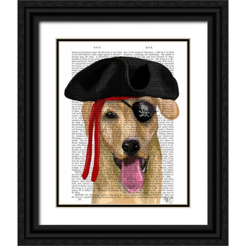 Yellow Labrador Pirate Black Ornate Wood Framed Art Print with Double Matting by Fab Funky