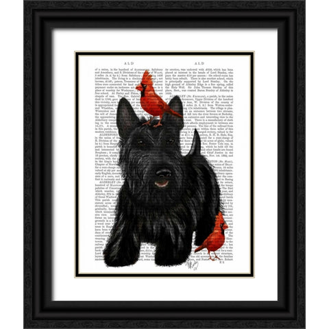 Scottish Terrier and Birds Black Ornate Wood Framed Art Print with Double Matting by Fab Funky