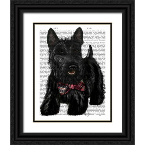 Scottish Terrier and Bow Black Ornate Wood Framed Art Print with Double Matting by Fab Funky