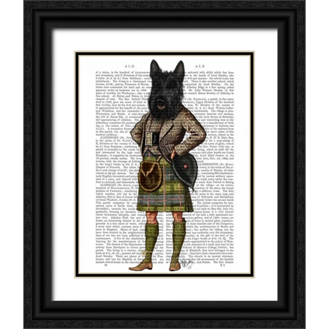 Scottish Terrier in Kilt Black Ornate Wood Framed Art Print with Double Matting by Fab Funky