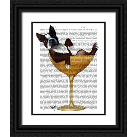 Boston Terrier in Cocktail Glass Black Ornate Wood Framed Art Print with Double Matting by Fab Funky
