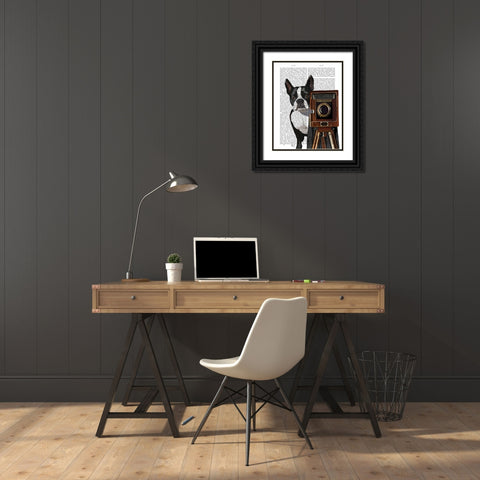 Boston Terrier Photographer Black Ornate Wood Framed Art Print with Double Matting by Fab Funky