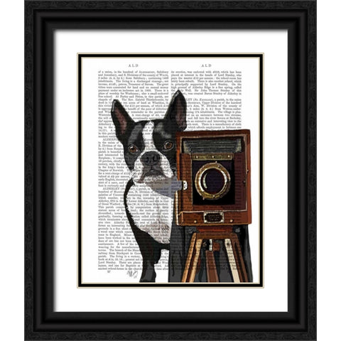 Boston Terrier Photographer Black Ornate Wood Framed Art Print with Double Matting by Fab Funky