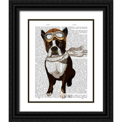 Boston Terrier Flying Ace Black Ornate Wood Framed Art Print with Double Matting by Fab Funky
