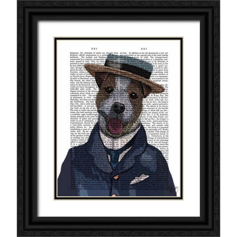 Jack Russell in Boater Black Ornate Wood Framed Art Print with Double Matting by Fab Funky