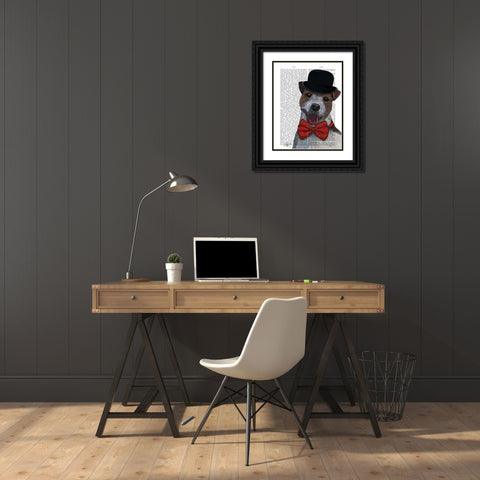 Jack Russell Union Jack Black Ornate Wood Framed Art Print with Double Matting by Fab Funky