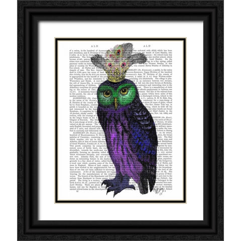 Purple Owl Black Ornate Wood Framed Art Print with Double Matting by Fab Funky