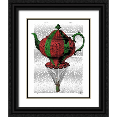Flying Teapot 2 Red and Green Black Ornate Wood Framed Art Print with Double Matting by Fab Funky