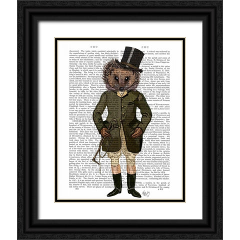 Hedgehog Rider Full Black Ornate Wood Framed Art Print with Double Matting by Fab Funky