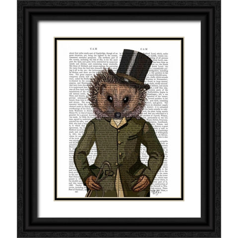 Hedgehog Rider Portrait Black Ornate Wood Framed Art Print with Double Matting by Fab Funky