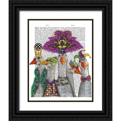 Mardi Gras Gaggle of Geese Black Ornate Wood Framed Art Print with Double Matting by Fab Funky
