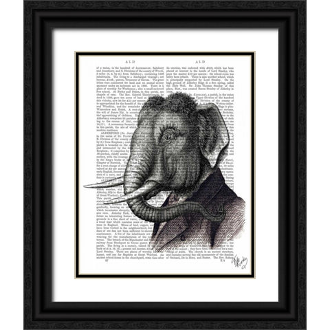 Elephant Portrait Black Ornate Wood Framed Art Print with Double Matting by Fab Funky