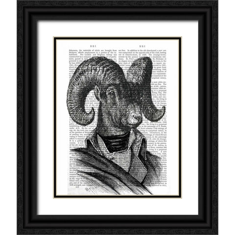 Mountain Goat Portrait Black Ornate Wood Framed Art Print with Double Matting by Fab Funky