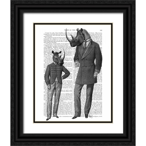 Rhinos Fathers Day Black Ornate Wood Framed Art Print with Double Matting by Fab Funky