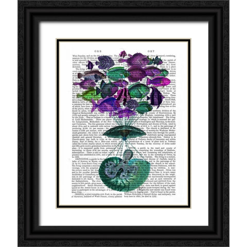 Flight Of The Fish Hot Air Balloon Black Ornate Wood Framed Art Print with Double Matting by Fab Funky