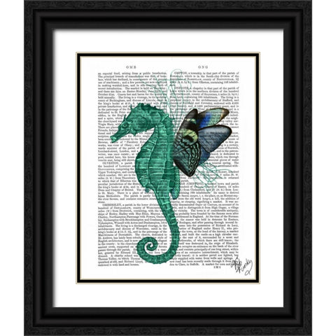 Winged Seahorse Black Ornate Wood Framed Art Print with Double Matting by Fab Funky