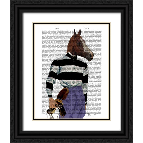 Horse Racing Jockey Portrait Black Ornate Wood Framed Art Print with Double Matting by Fab Funky