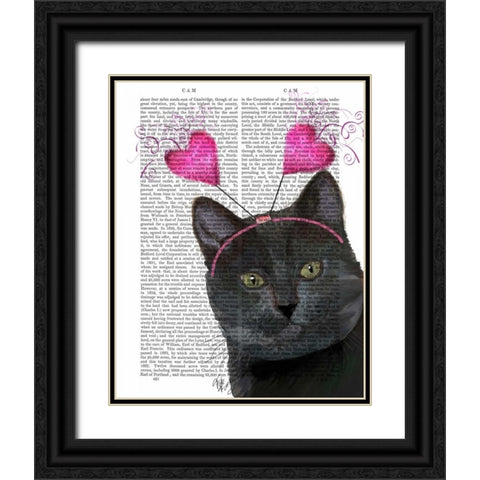 Black Cat Valentines Black Ornate Wood Framed Art Print with Double Matting by Fab Funky