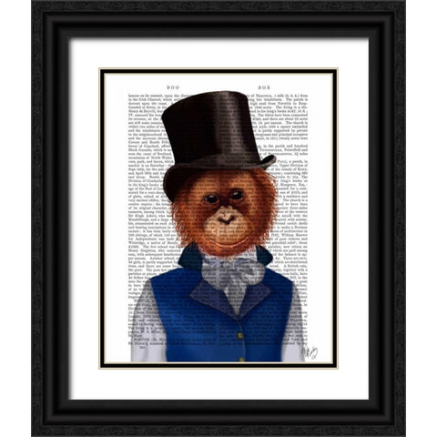 Orangutan in Top Hat Black Ornate Wood Framed Art Print with Double Matting by Fab Funky