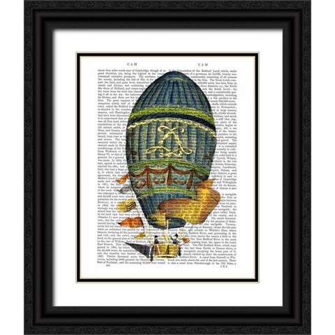 Blue Cylindrical Hot Air Balloon Black Ornate Wood Framed Art Print with Double Matting by Fab Funky