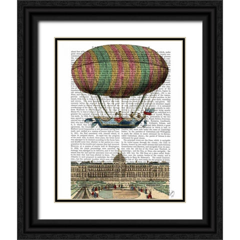 Jardin De Tuileries Hot Air Balloon Black Ornate Wood Framed Art Print with Double Matting by Fab Funky