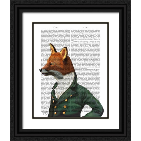 Dandy Fox Portrait Black Ornate Wood Framed Art Print with Double Matting by Fab Funky