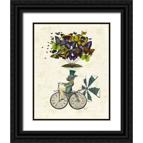 Time Flies Rabbit Black Ornate Wood Framed Art Print with Double Matting by Fab Funky