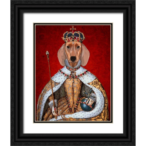 Dachshund Queen Black Ornate Wood Framed Art Print with Double Matting by Fab Funky