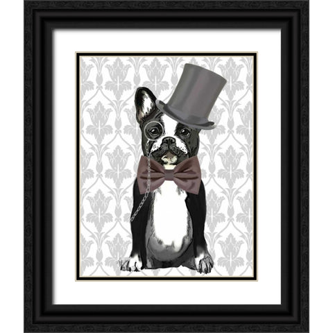 Monsieur Bulldog Black Ornate Wood Framed Art Print with Double Matting by Fab Funky