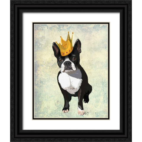 Boston Terrier and Crown Black Ornate Wood Framed Art Print with Double Matting by Fab Funky