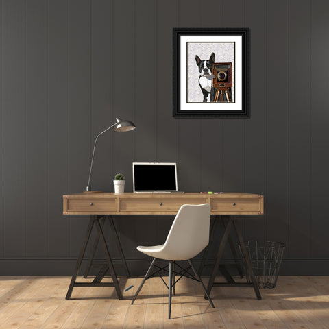 Boston Terrier Photographer Black Ornate Wood Framed Art Print with Double Matting by Fab Funky
