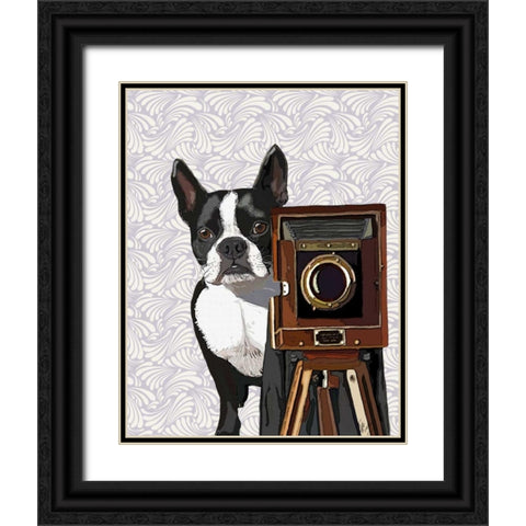 Boston Terrier Photographer Black Ornate Wood Framed Art Print with Double Matting by Fab Funky