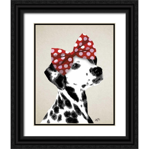 Dalmatian With Red Bow Black Ornate Wood Framed Art Print with Double Matting by Fab Funky