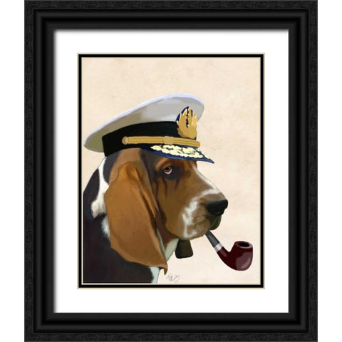 Basset Hound Sea Dog Black Ornate Wood Framed Art Print with Double Matting by Fab Funky