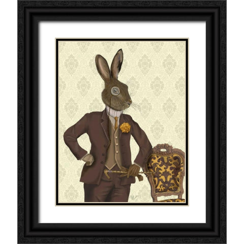 Dapper Hare Black Ornate Wood Framed Art Print with Double Matting by Fab Funky