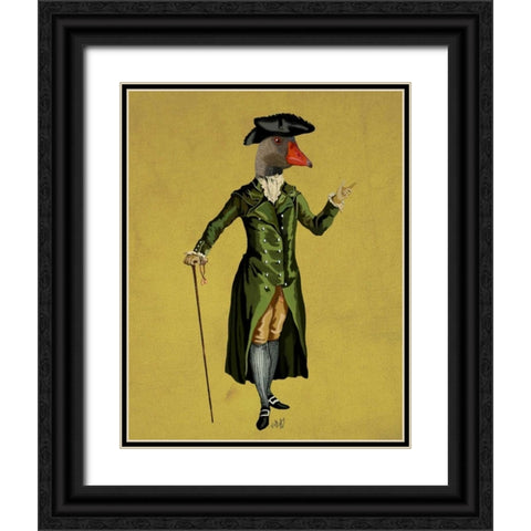 Goose in Green Regency Coat Black Ornate Wood Framed Art Print with Double Matting by Fab Funky