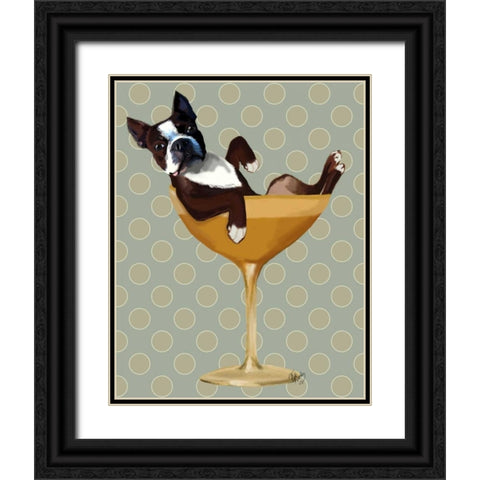Boston Terrier in Cocktail Glass Black Ornate Wood Framed Art Print with Double Matting by Fab Funky