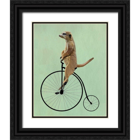 Meerkat on Black Penny Farthing Black Ornate Wood Framed Art Print with Double Matting by Fab Funky