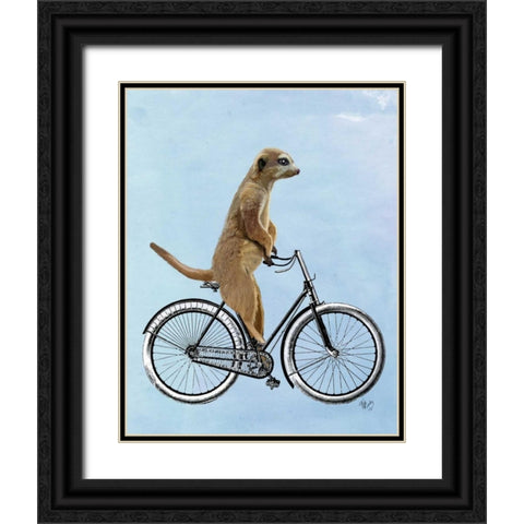 Meerkat on Bicycle Black Ornate Wood Framed Art Print with Double Matting by Fab Funky