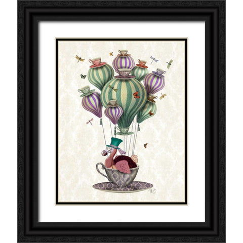 Dodo Balloon with Dragonflies Black Ornate Wood Framed Art Print with Double Matting by Fab Funky