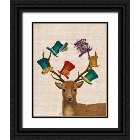 Hat Collector Deer Black Ornate Wood Framed Art Print with Double Matting by Fab Funky