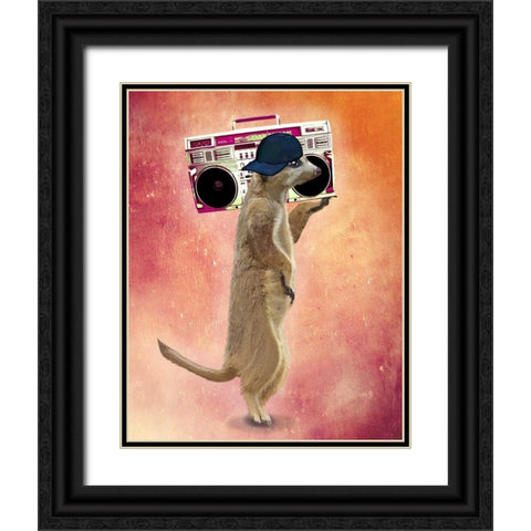 Meerkat and Boom Box Black Ornate Wood Framed Art Print with Double Matting by Fab Funky