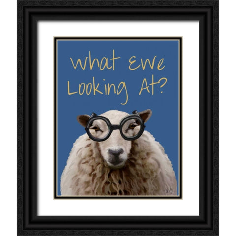What Ewe Looking At Sheep Print Black Ornate Wood Framed Art Print with Double Matting by Fab Funky