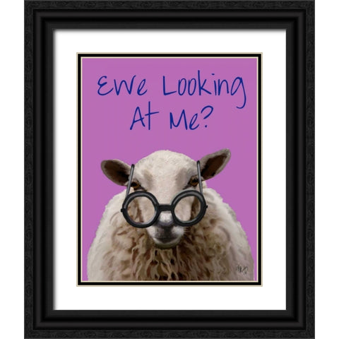 Ewe Looking at Me DeNiro Sheep Black Ornate Wood Framed Art Print with Double Matting by Fab Funky